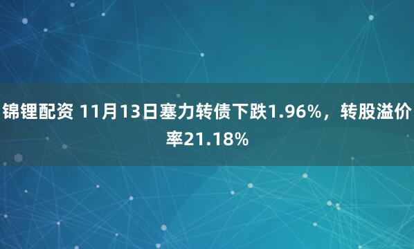 锦锂配资 11月13日塞力转债下跌1.96%，转股溢价率21.18%