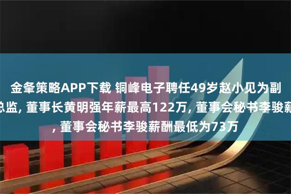 金夆策略APP下载 铜峰电子聘任49岁赵小见为副总经理及财务总监, 董事长黄明强年薪最高122万, 董事会秘书李骏薪酬最低为73万